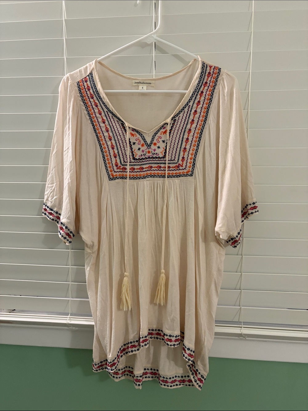 JohnPaulRichard Cream Embroidered Boho Tunic with Multicolor Accents